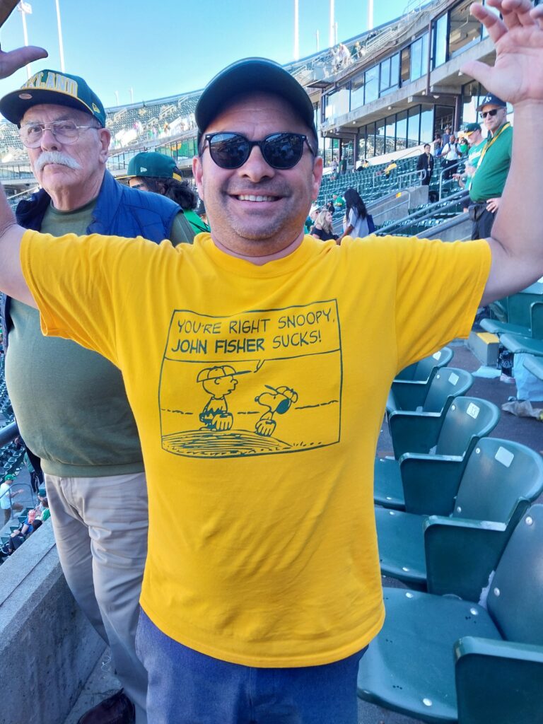 Oakland A's fan mocks owner John Fisher at last Coliseum game — 20240926_154908