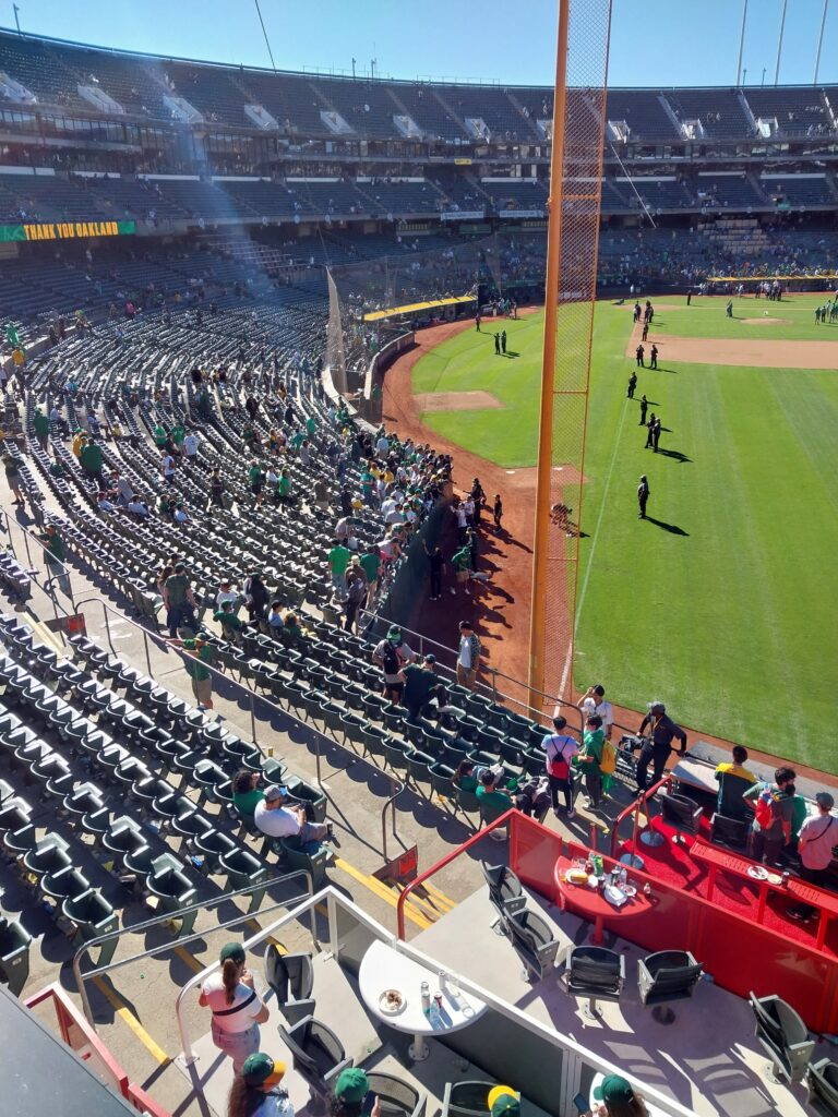 Oakland Coliseum — A's last home game — dirt for the fans — 20240926